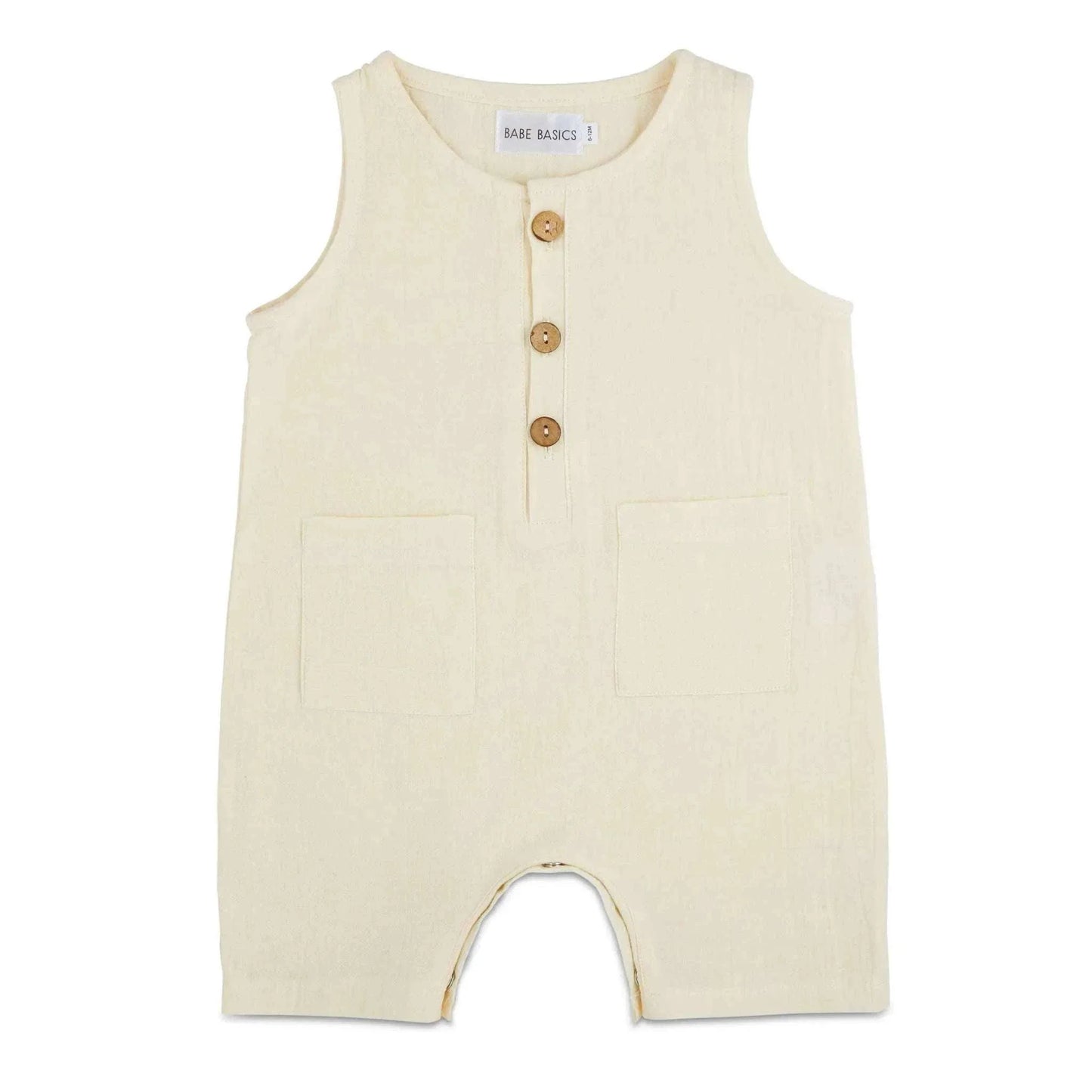 White Sleeveless Crop Linen Baby Romper