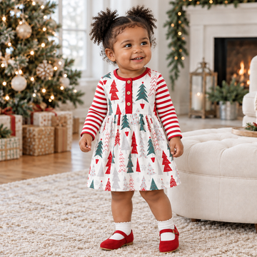 Baby Girl's Christmas Trees Cotton Dress
