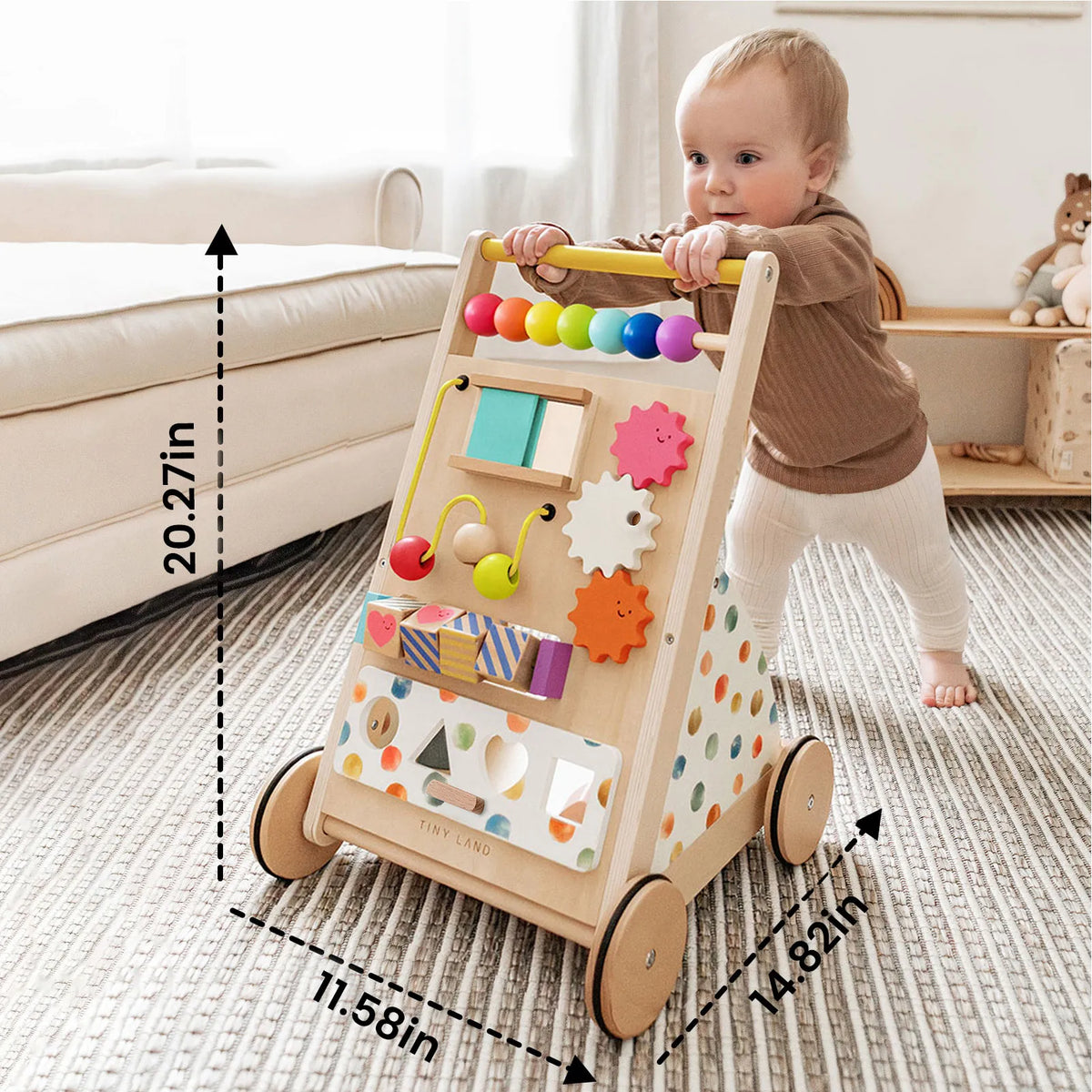 Tiny Land® Premium Natural Wooden Activity Walker