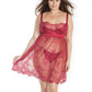Lightly Padded Demi Cup Lace Babydoll &Amp; Crotchless Panty Red 1X/2X(D0102H509B7.)