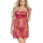 Lightly Padded Demi Cup Lace Babydoll &Amp; Crotchless Panty Red Md(D0102H509Bu.)