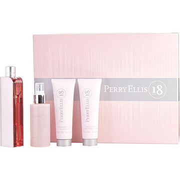 Perry Ellis 18 By Perry Ellis Eau De Parfum Spray 3.4 Oz & Body Mist 4 Oz & Body Lotion 3 Oz & Shower Gel 3 Oz(D0102Hpzuvy.)