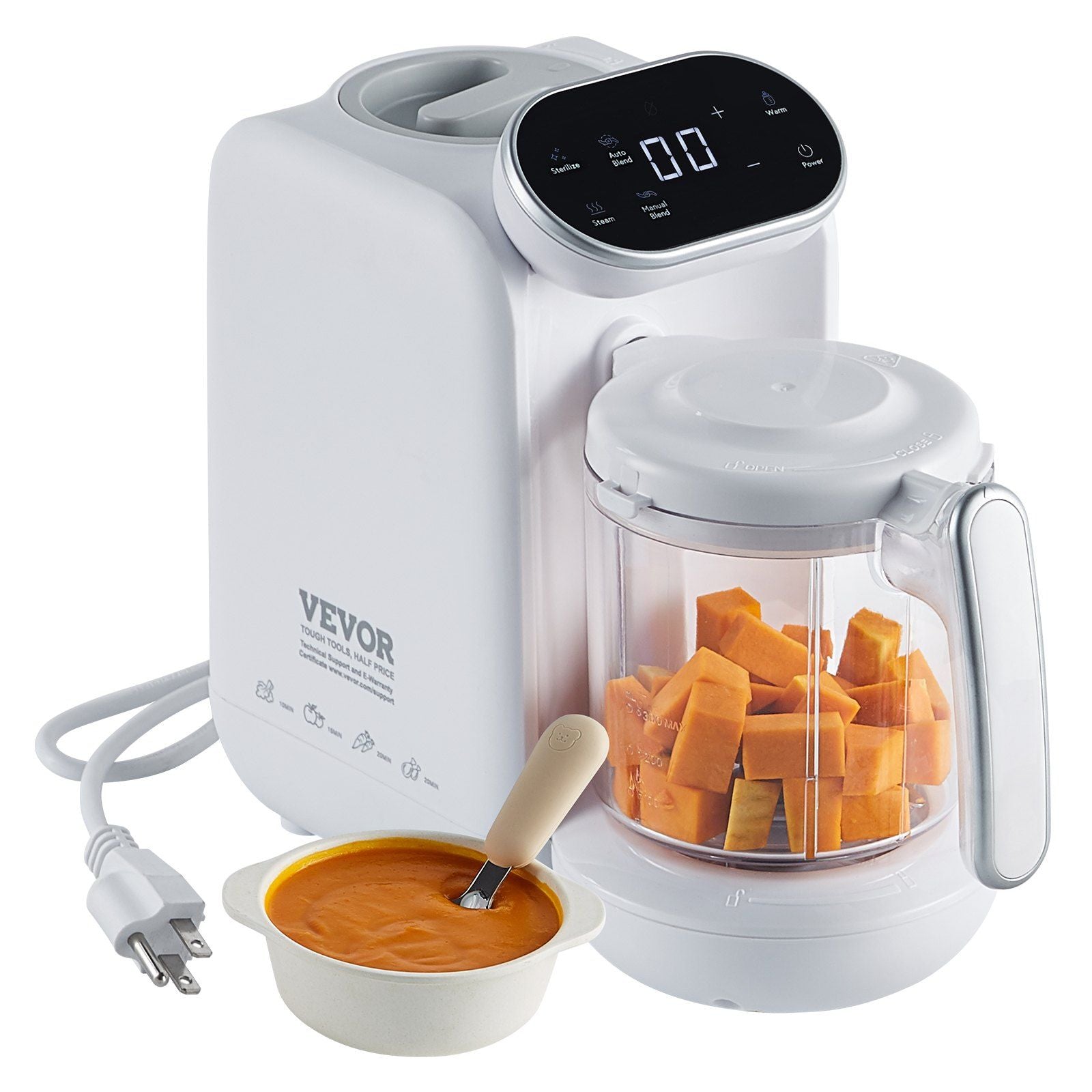 Vevor Baby Food Maker, 430W Baby Food Processor With 750 Ml Tritan Bowl, Sus304 Stainless Steel, 5 In 1 Baby Food Puree Blender