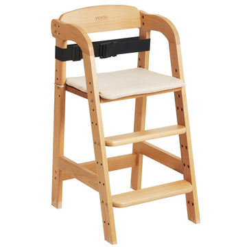 Vevor Wooden High Chair For Babies & Toddlers, Convertible Adjustable Feeding Chair, Eat & Grow High Chair With Seat Cushion, Po