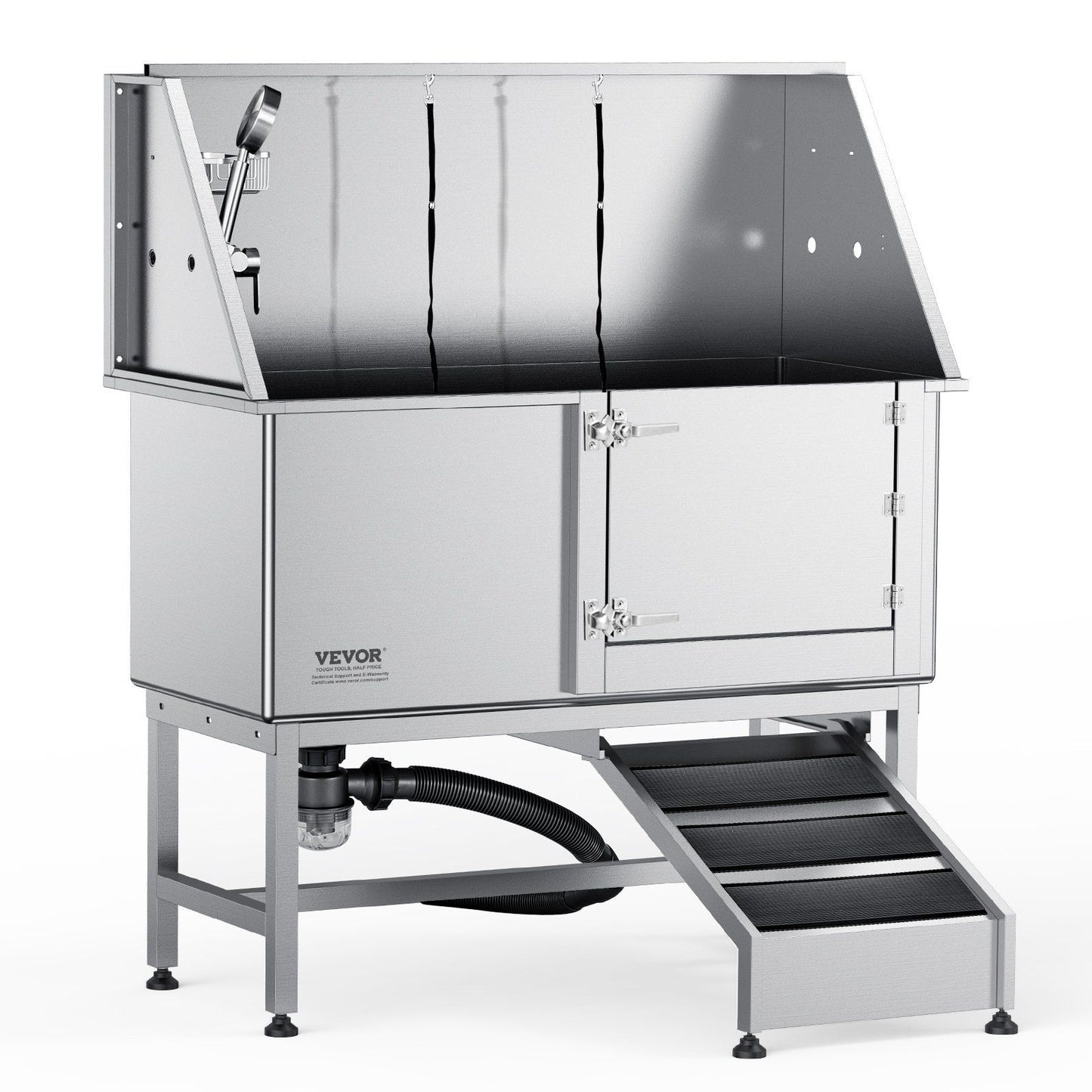 Vevor 62' Pet Dog Bathing Station W/Ramp, Professional Stainless Steel Dog Grooming Tub W/ Soap Box, Faucet,Rich Accessory,Bath
