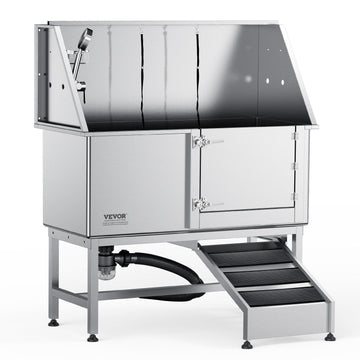 Vevor 62' Pet Dog Bathing Station W/Ramp, Professional Stainless Steel Dog Grooming Tub W/ Soap Box, Faucet,Rich Accessory,Bath