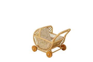 Lullaby Rattan Doll Buggy – Handcrafted Boho Stroller for Little Girls Doll Pretend Play