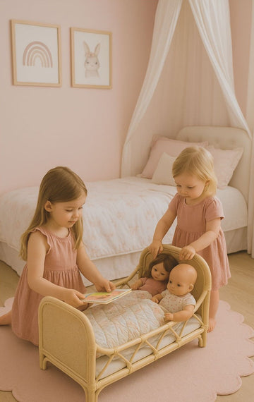 Rattan Doll Bed – Boho Montessori Doll Furniture for Imaginative Play