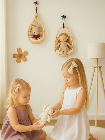 Rattan Doll Wall Hanger Chair – Boho Kids Room Decor & Gift for Girls | Handmade Nursery Wall Basket for Dolls