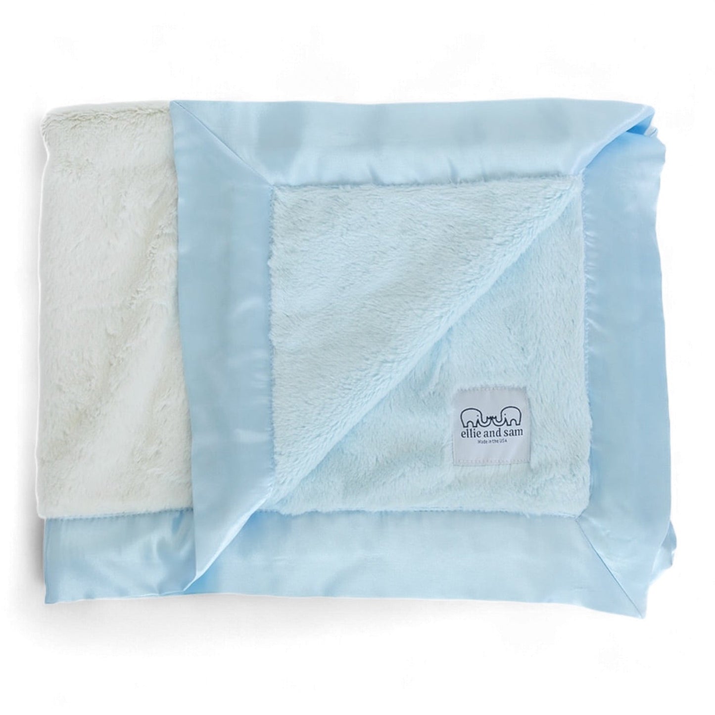 Luxury Duo Baby Blanket with Satin Trim in Luxe Plush, Blue - Ivory