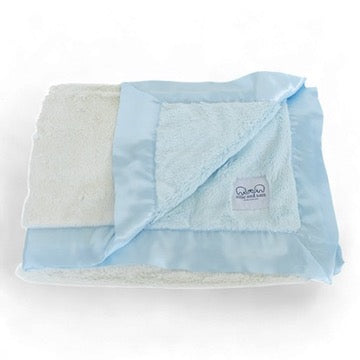 Luxury Duo Baby Blanket with Satin Trim in Luxe Plush, Blue - Ivory