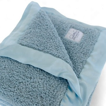 Classic Baby Blanket with Satin Trim in Chenille Cozy, Powder Blue