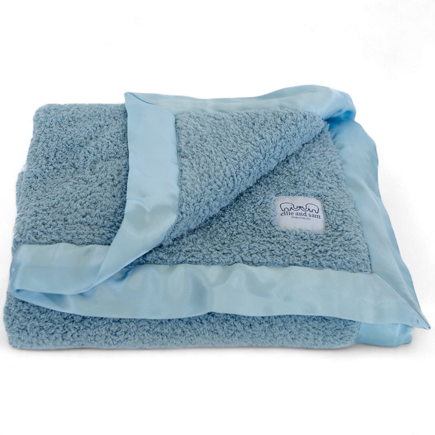 Classic Baby Blanket with Satin Trim in Chenille Cozy, Powder Blue