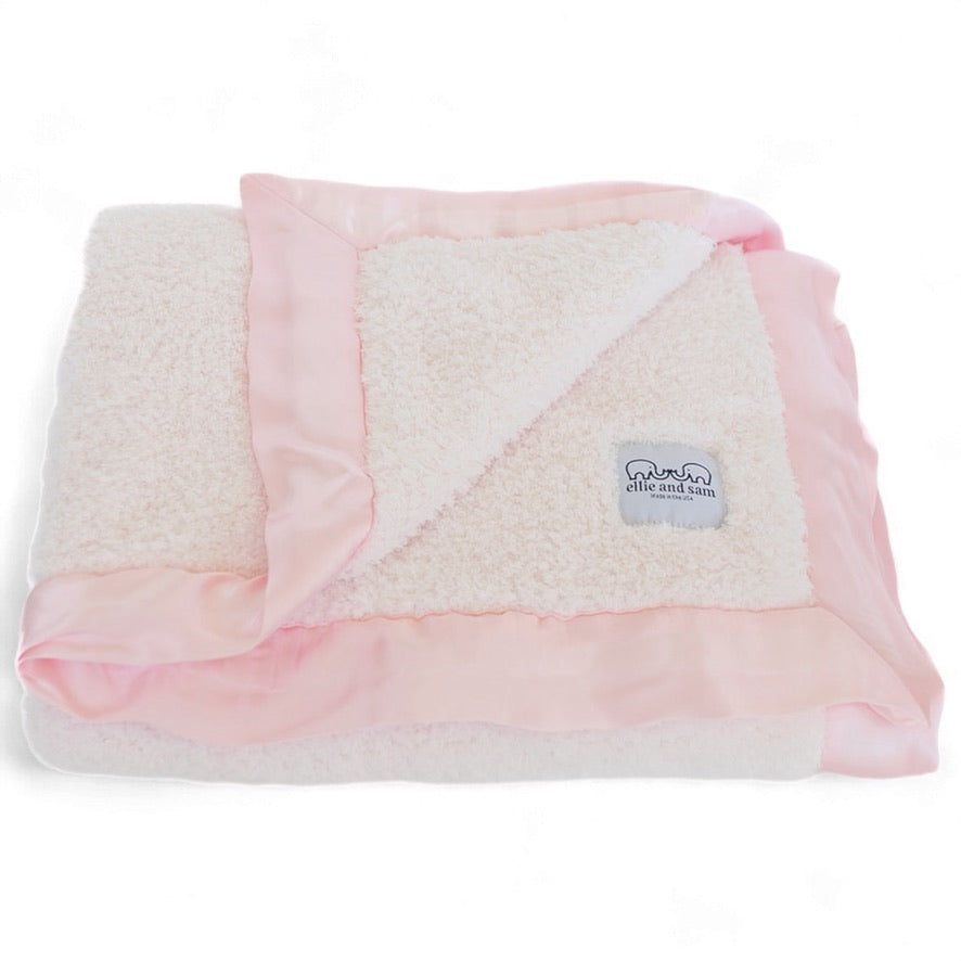 Classic Baby Blanket with Satin Trim in Chenille Cozy, Pink