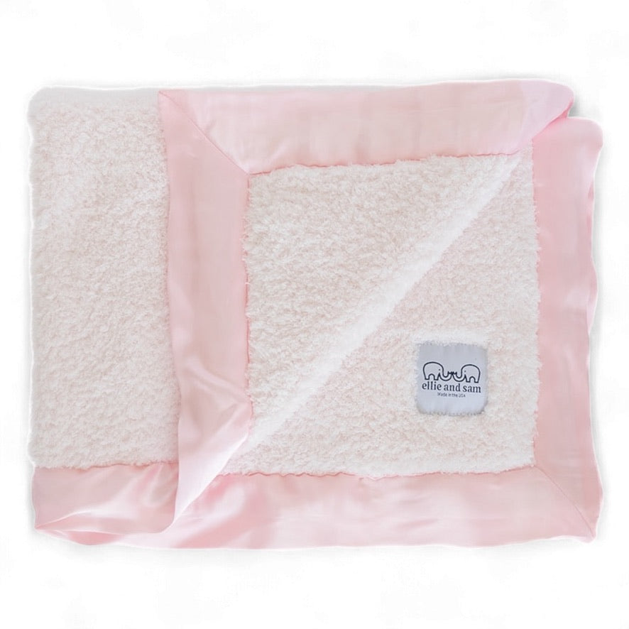 Classic Baby Blanket with Satin Trim in Chenille Cozy, Pink