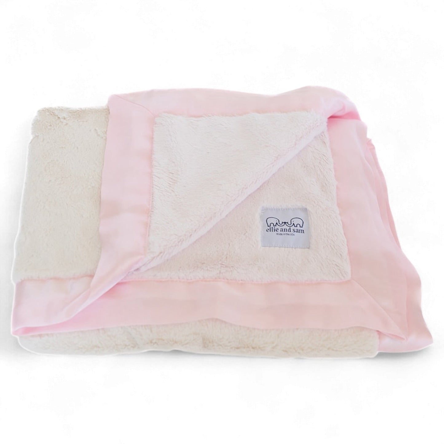 Luxury Duo Baby Blanket with Satin Trim in Luxe Plush, Pink - Ivory