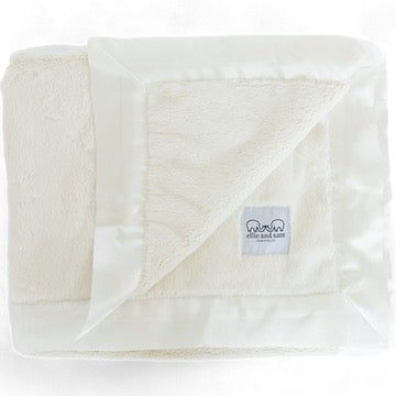 Luxury Baby Blanket with Satin Trim in Luxe Plush, Ivory