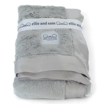 Luxury Baby Blanket with Satin Trim in Luxe Plush, Silver