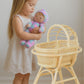 Lullaby Rattan Doll Bassinet with Stand – Handwoven Toy Cradle for Pretend Play