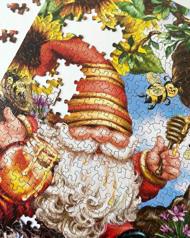 Gnome Worries Bee Happy 500 Piece Jigsaw Puzzle by Springbok Puzzles