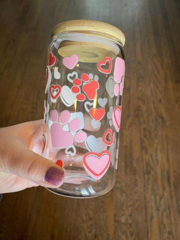 16oz Glass Cup with Lid & Straw