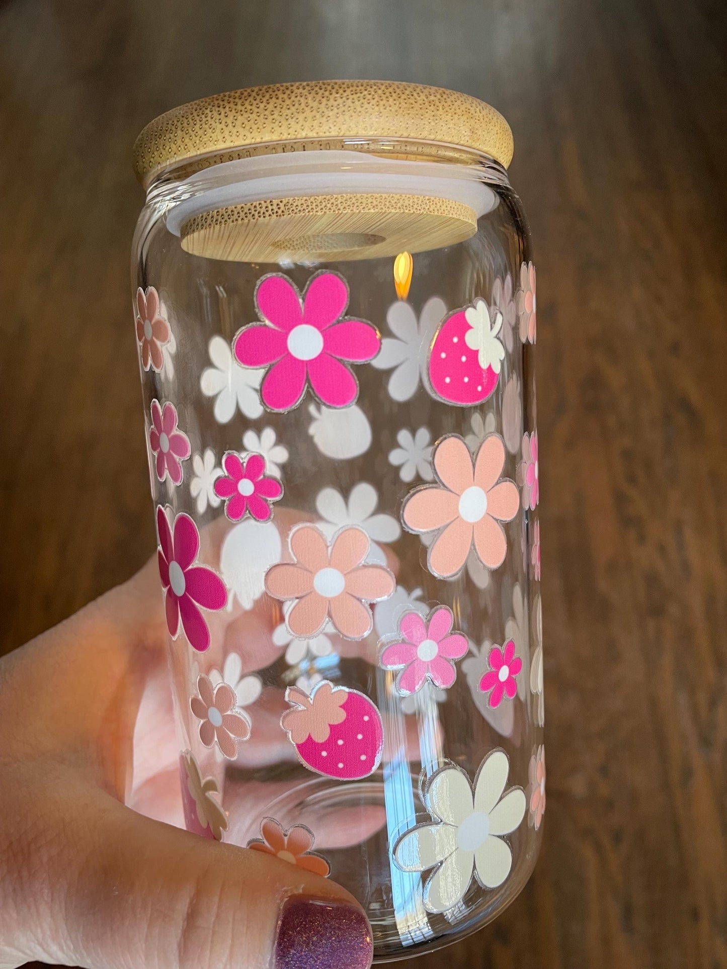16oz Glass Cup with Lid & Straw