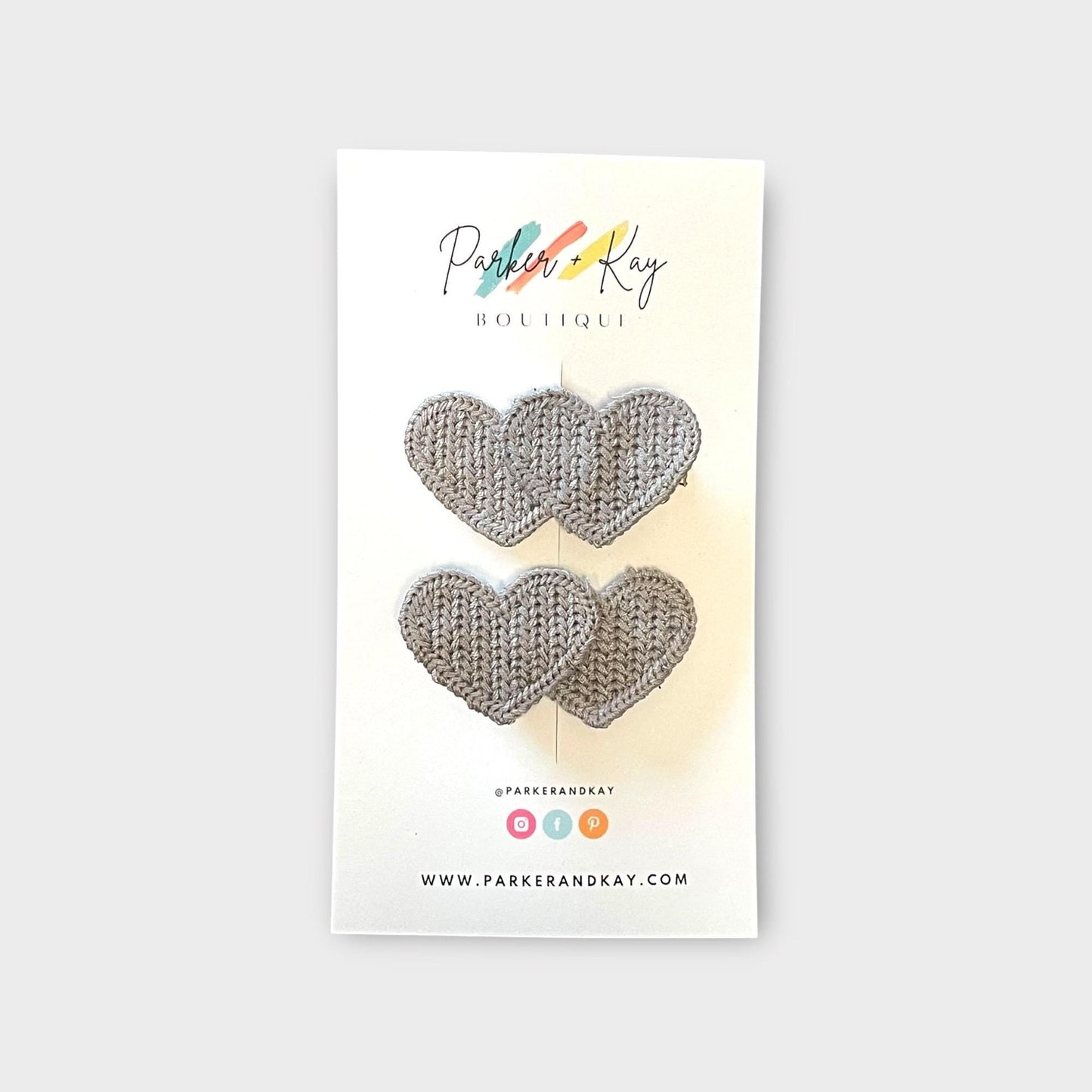 Boho Knit Hearts Hair Clips