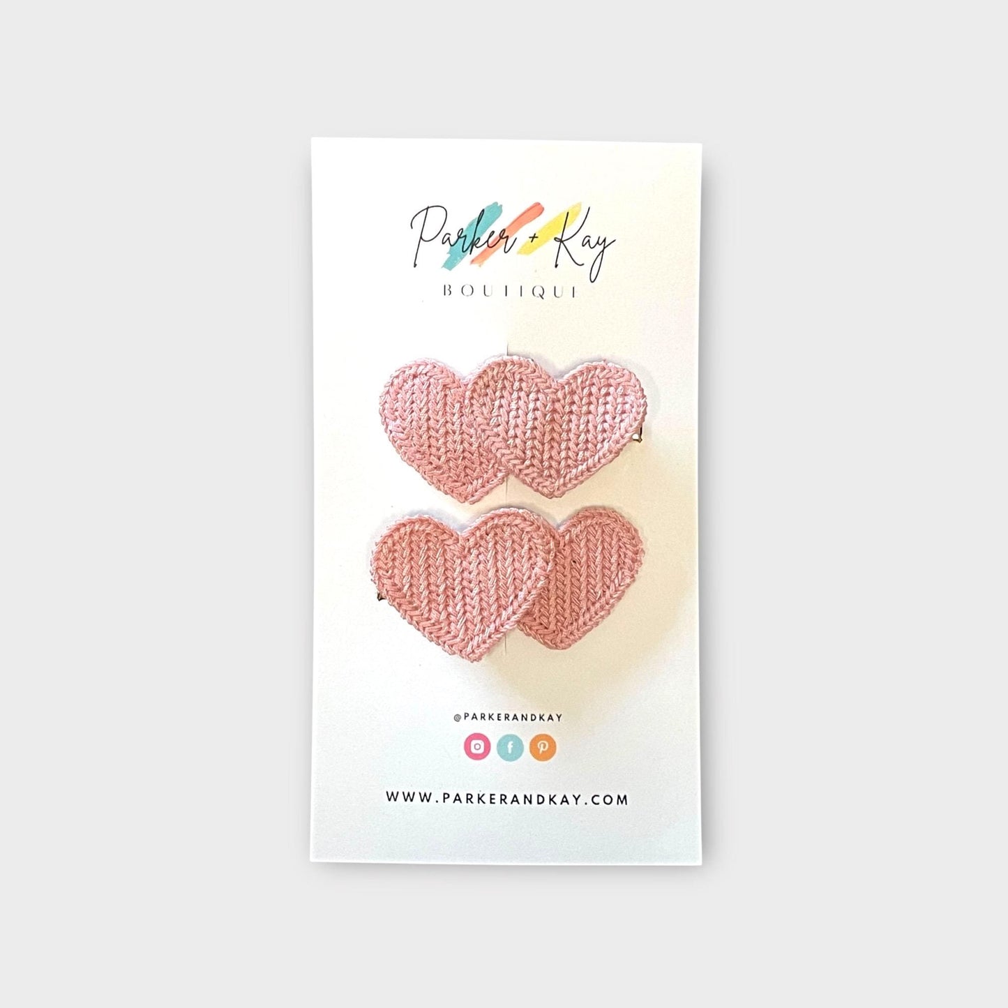 Boho Knit Hearts Hair Clips