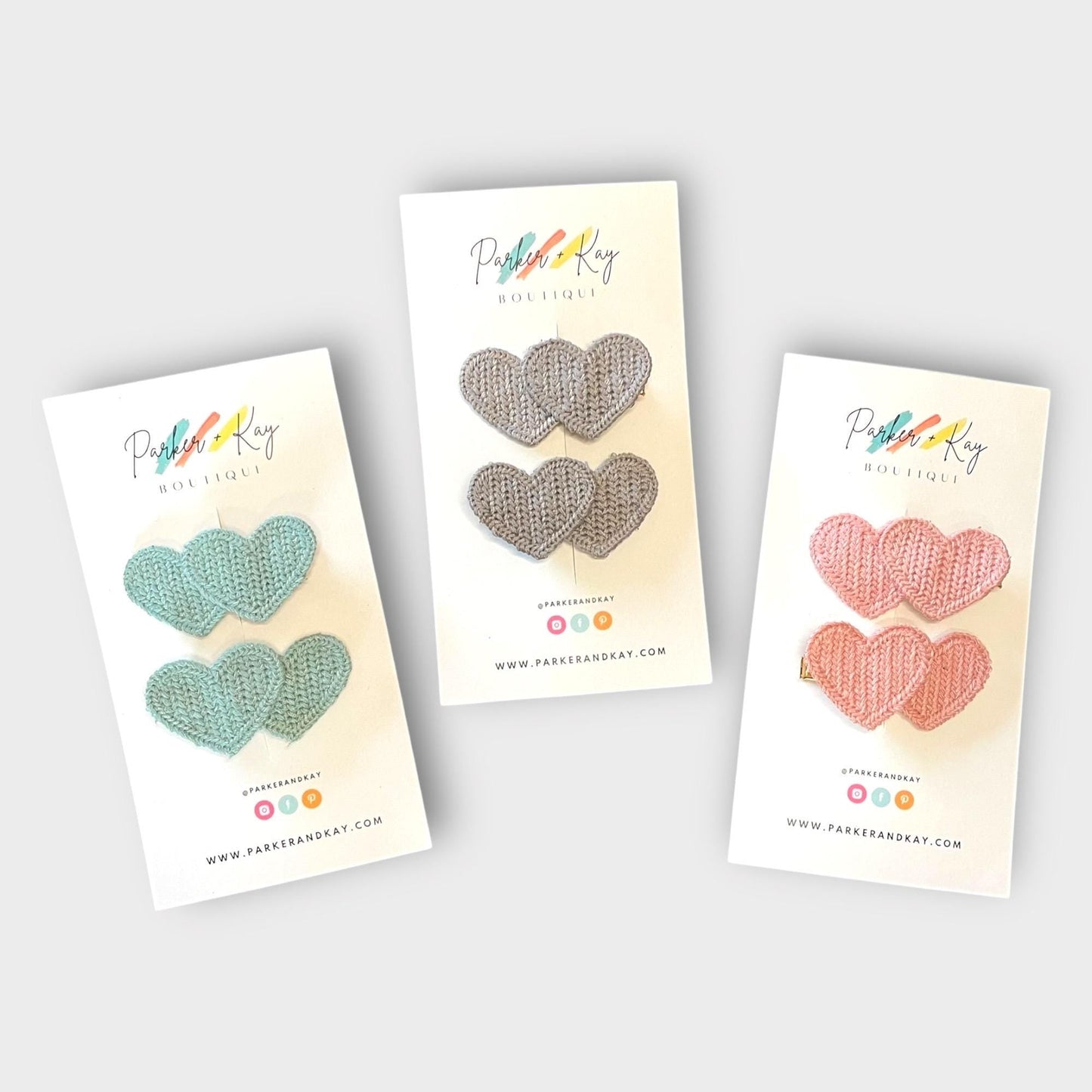 Boho Knit Hearts Hair Clips