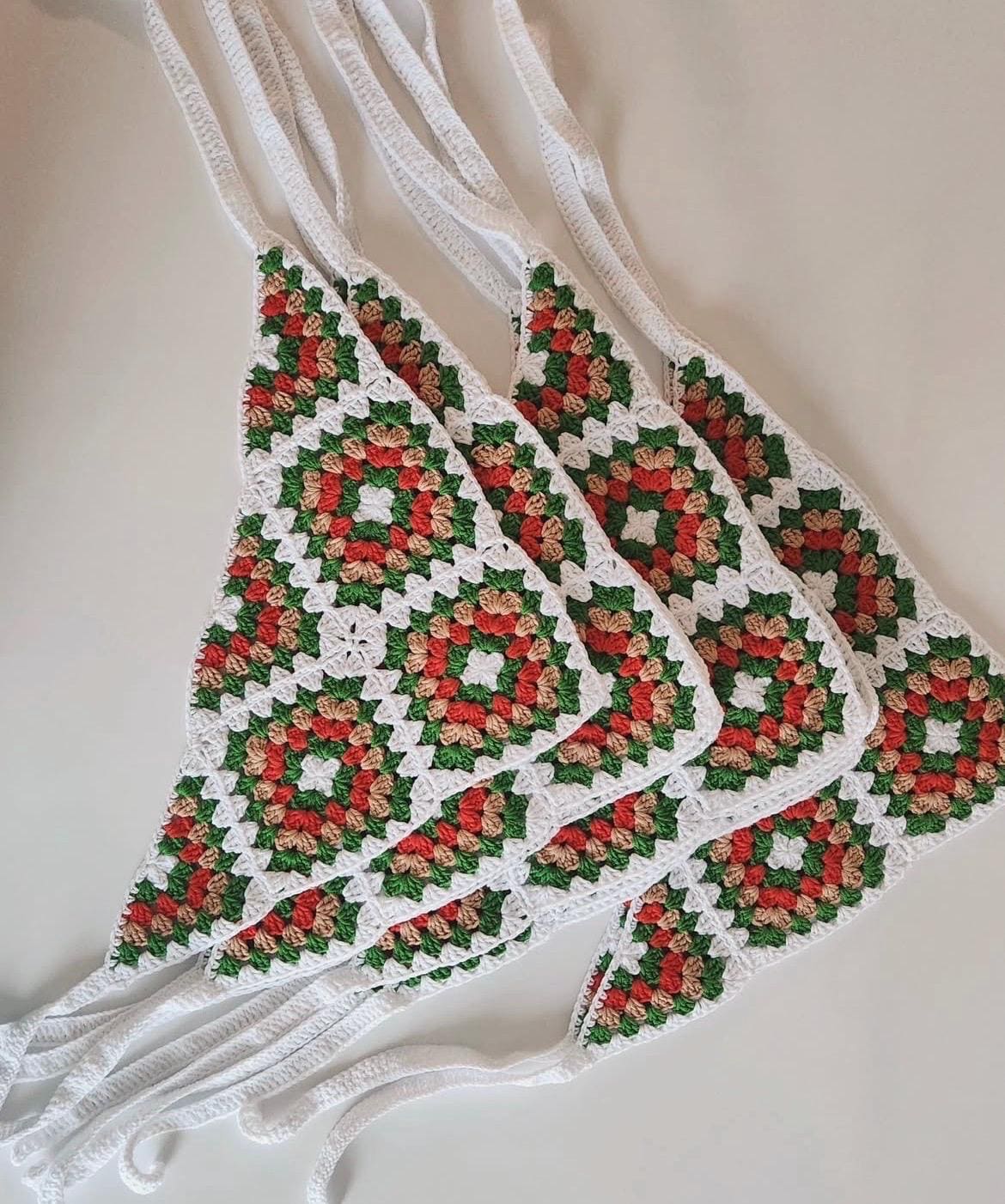 3-in-1 Crochet Granny Square Bandana – Handmade Headband, Pet Collar &Mom Neck Scarf | Colorful Boho Accessory | Retro Crochet Gift