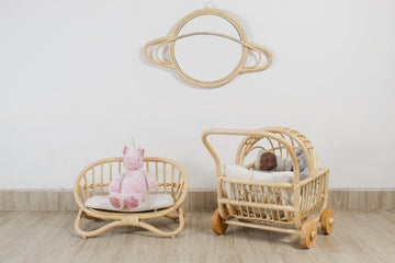 Rattan Saturn Mirror | Boho Nursery Wall Decor | Handmade Natural Rattan Mirror for Kids Room | Eco-Friendly Montessori Wall Art
