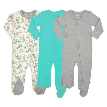 3pc footie set | koala vintage aqua & heather grey