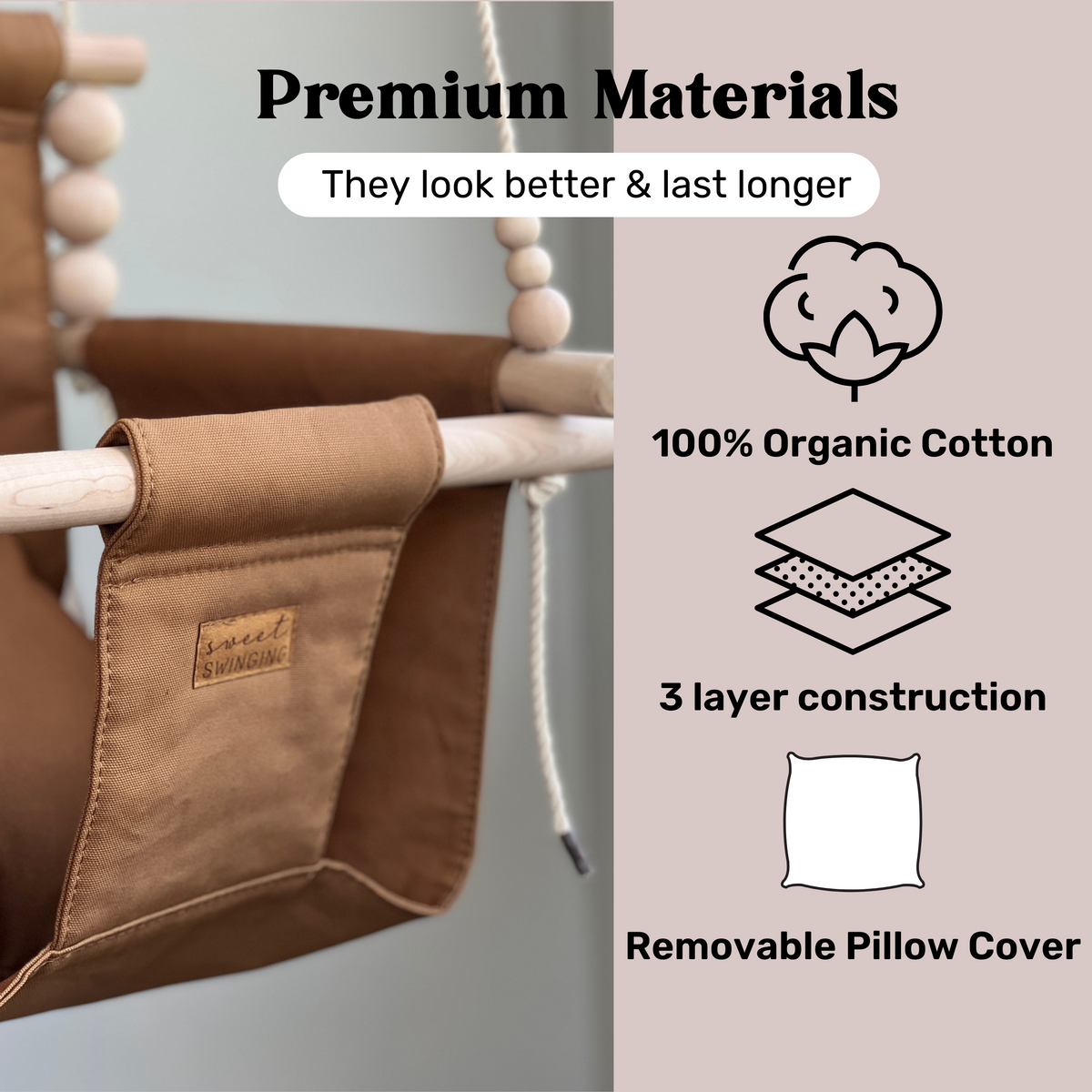 Organic Cotton Indoor High Back Baby & Toddler Swing-Toffee