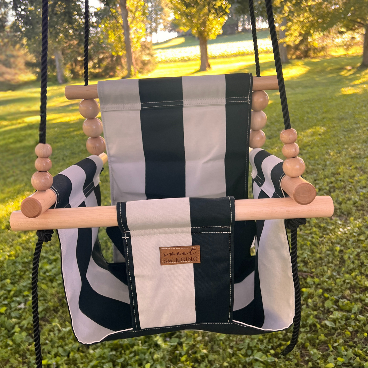 Outdoor High Back Baby & Toddler Swing-Wide Cream & Black Stripe