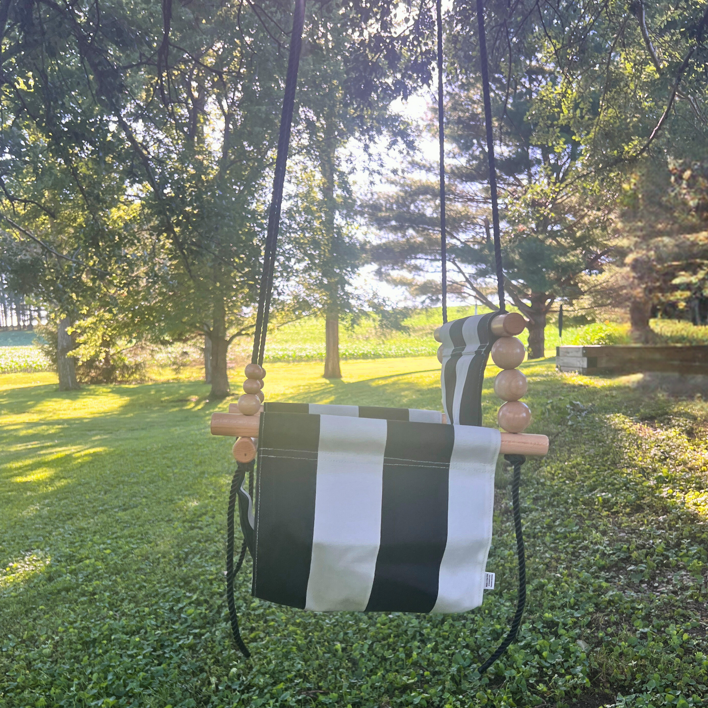 Outdoor High Back Baby & Toddler Swing-Wide Cream & Black Stripe