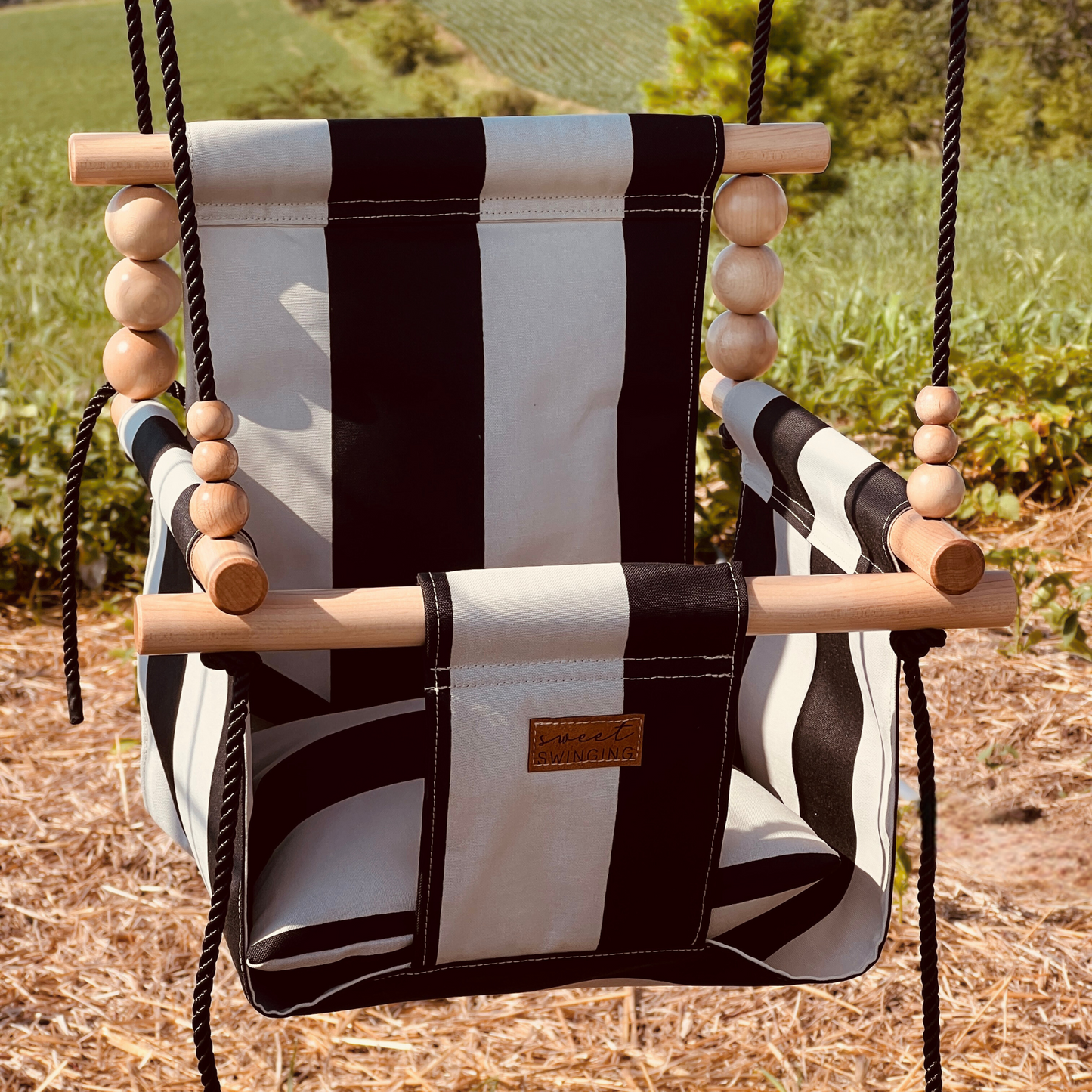 Outdoor High Back Baby & Toddler Swing-Wide Cream & Black Stripe