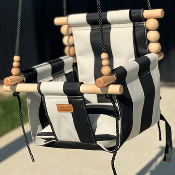Outdoor High Back Baby & Toddler Swing-Wide Cream & Black Stripe