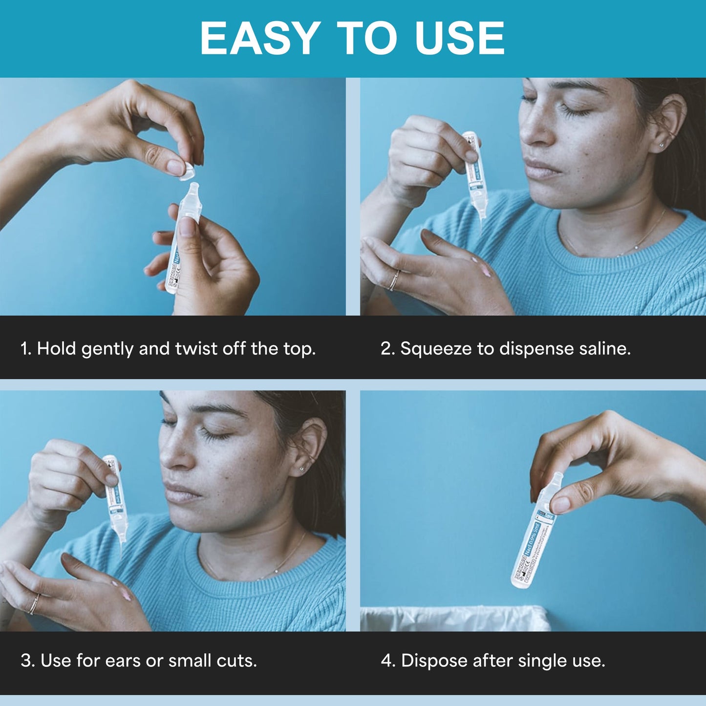 Shusher Care Saline Ampoules – Sterile Single-Use Saline Solution for Nasal, Wound & Piercing Care - 20 Count