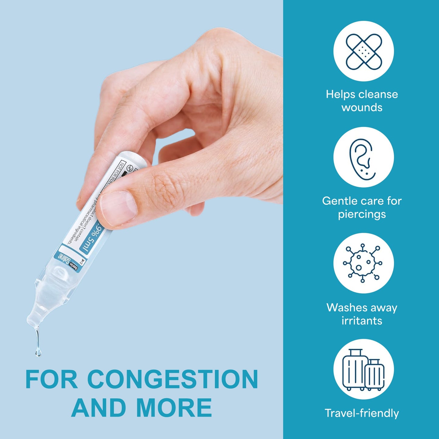 Shusher Care Saline Ampoules – Sterile Single-Use Saline Solution for Nasal, Wound & Piercing Care - 20 Count