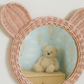 Kids Pink Rattan Teddy Bear Wall Mirror – Baby Girl Nursery & Kids Room Décor Gift